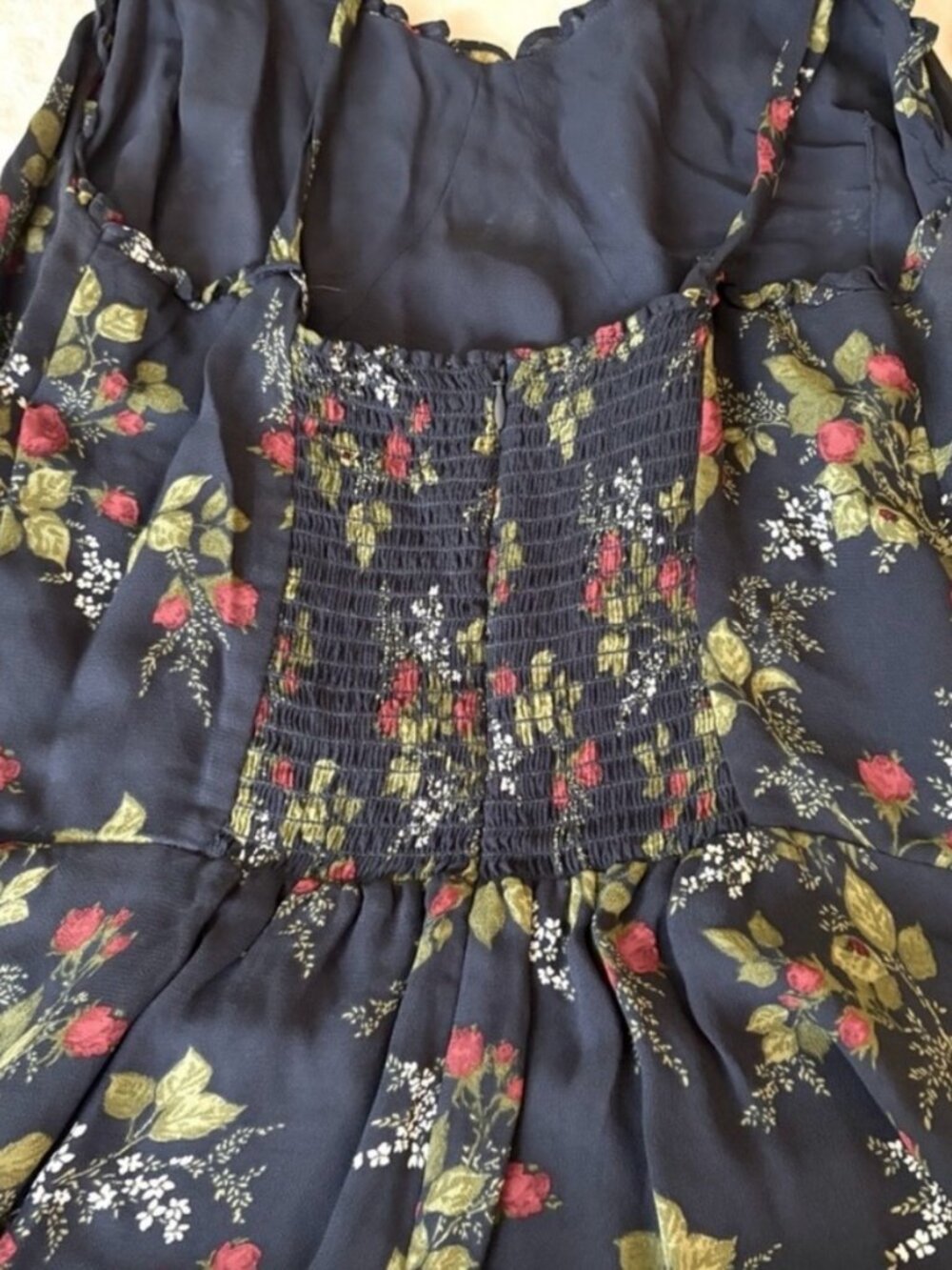 Reformation Christine Mini Dress With Black, Red and Green Floral - Picture 6 of 6